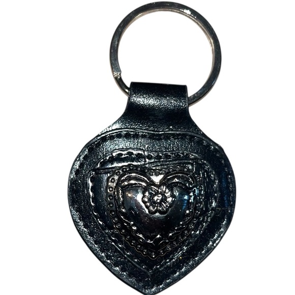 Brighton Silver Heart On Black Leather Fob Keychain - Picture 1 of 1